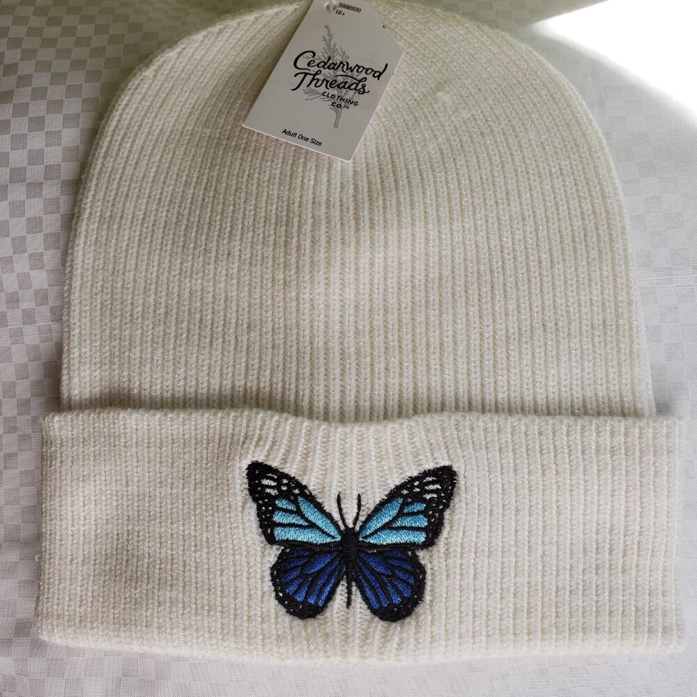Knit Hat with butterfly embroidered - NWT - Picture 1 of 4